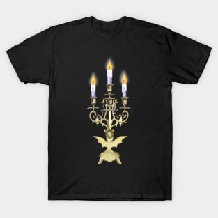 Gothic Gold Flickering Bat Candelabra T-Shirt